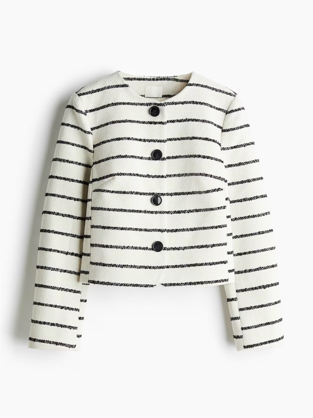 NWT H&M Cream and Black Striped Cropped Button Jacket